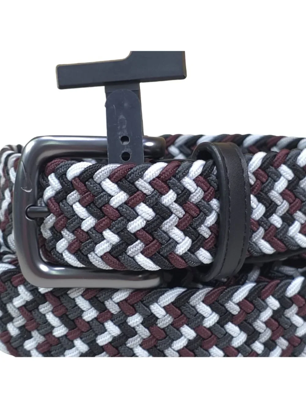 Nike Braided Woven Stretch Golf Belt XL 42-44 Metal Buckle Wine/Black/Silver